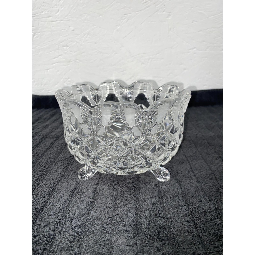 Vintage Hofbauer Papillon Crystal Butterfly 3 Footed Bowl – 4.5" Decorative Dish